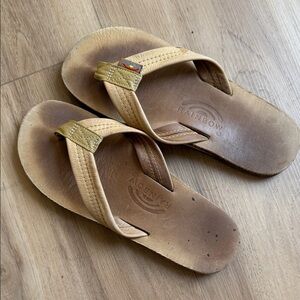 Rainbow Men’s Leather Flip Flops in Light Brown